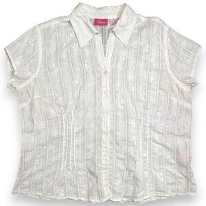 Cappagallo White 100% Cotton Button Down Blouse Floral Lace Cottagecore Large P